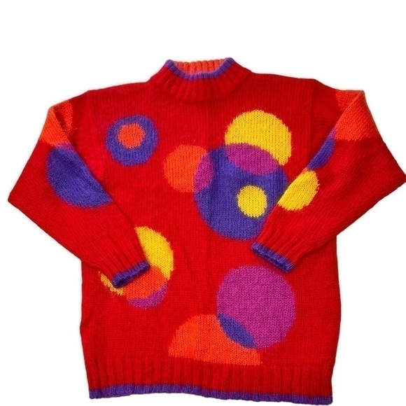 Vintage Mohair Blend Fuzzy Soft Pop Art 80s 90s Women Sweater - Picture 4 of 10